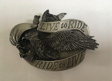 Motorcycle Belt Buckle LIVE TO RIDE - RIDE TO LIVE Pewter 1981 Eagle Bergamot