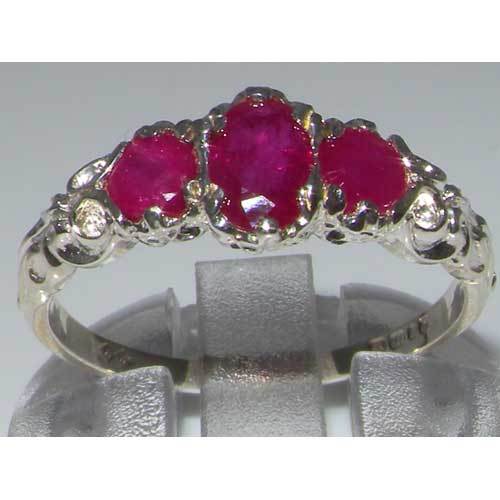 Anillo trilogía victoriana inglesa rubí natural de plata esterlina maciza para dama