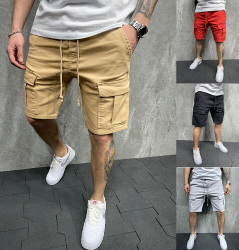 Mens Casual Chino Pocket Cargo Shorts Sport Joggers Pants Trousers Summer Gym - Picture 1 of 15