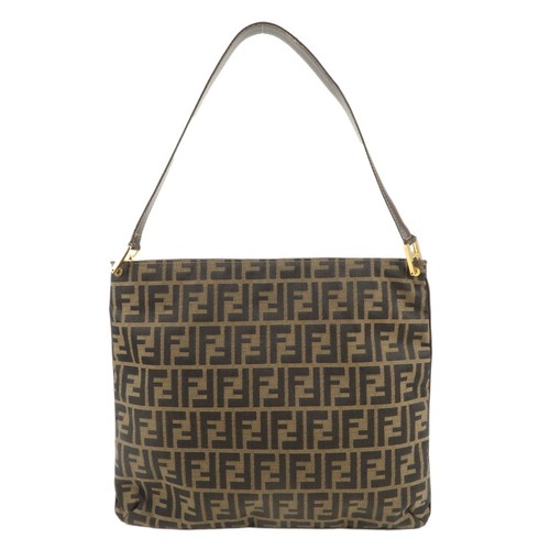FENDI Zucca Shoulder Bag Khaki Black Brown Canvas Leather 15082 Auth Used
