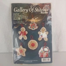Vintage Bucilla Gallery of Stitches GINGERBREAD Felt Ornament Kit 1996 Sequins