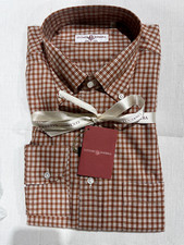 Luciano Barbera Casual Button Down Shirt Size LARGE Brown Multicolor Check Italy
