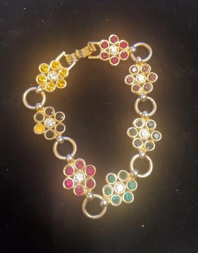Signed Bijoux Cascio Italy Gold Plated With Rhinestone Bracelet