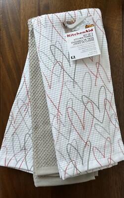 KitchenAid Hand Dish Towel Kitchen Cloth Pink Beige White Heart Valentines Day