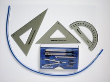 5 Staedtler Drawing items: Compass set, Flexible Curve, Protractor, Set Squares