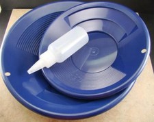 2 Blue Double Riffle Gold Pans 1-8"  1-10" w/Bottle Snuffer-Panning Kit-Mining