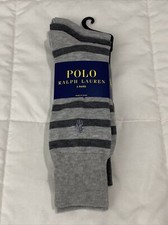 POLO Ralph Lauren 3 Pairs Dress Socks Grey Black Striped Solid NWT