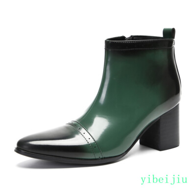 Men's High Top Heels Clubwear Ankle Boots Leather Wedding Banquet Shoes Clubwear