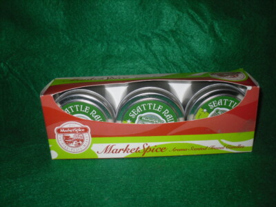 Seattle Rain MarketSpice Pike Place Market 3 Travel Candle in Tin Set Boxed