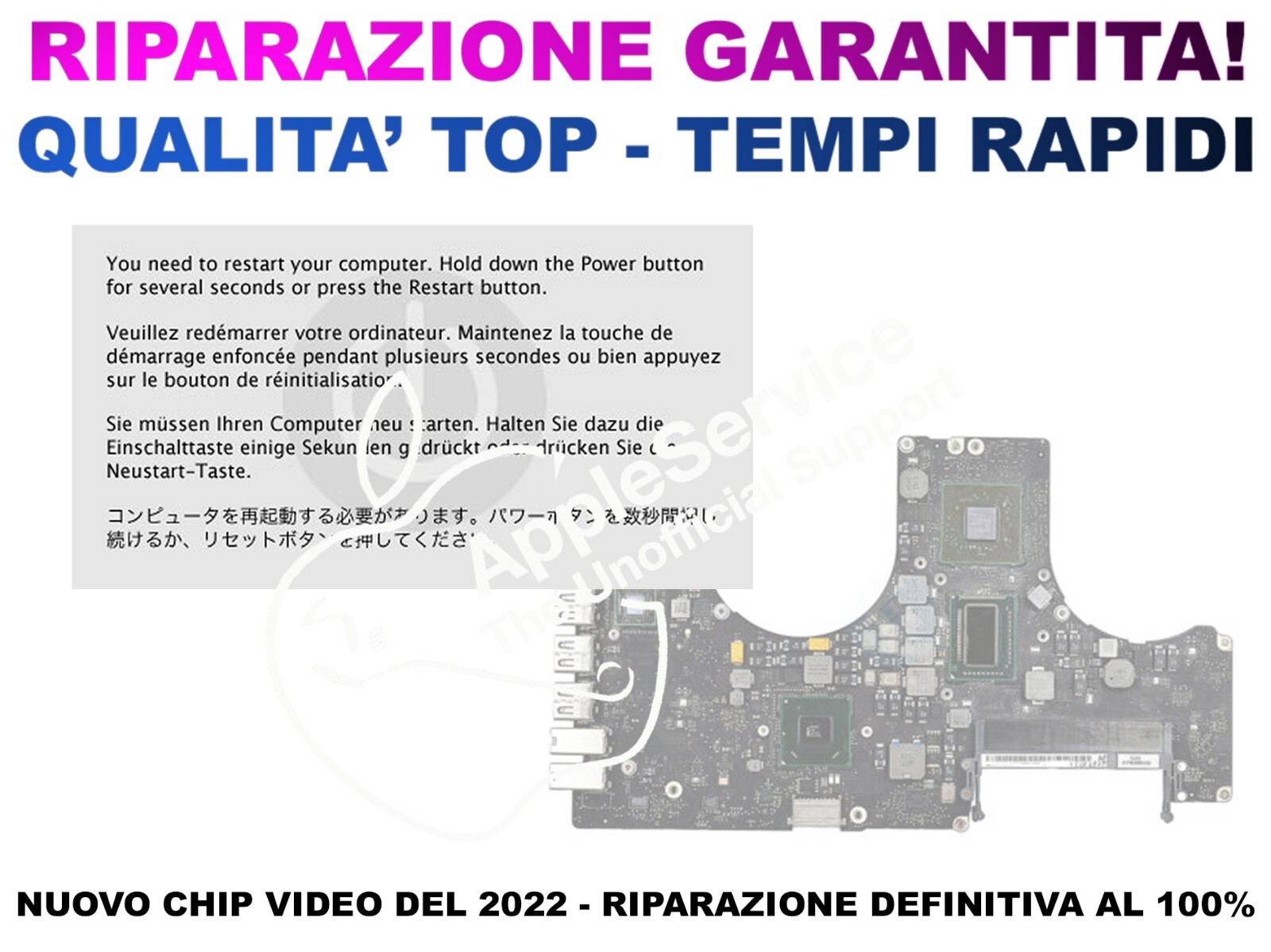 ✅ RIPARAZIONE GPU APPLE MACBOOK PRO 2010 KERNEL PANIC - p/n: 820-3330✅