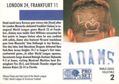 Larry Kennan 1991 Pro Set WLAF Inserts London 24 Frankfurt 11 #2