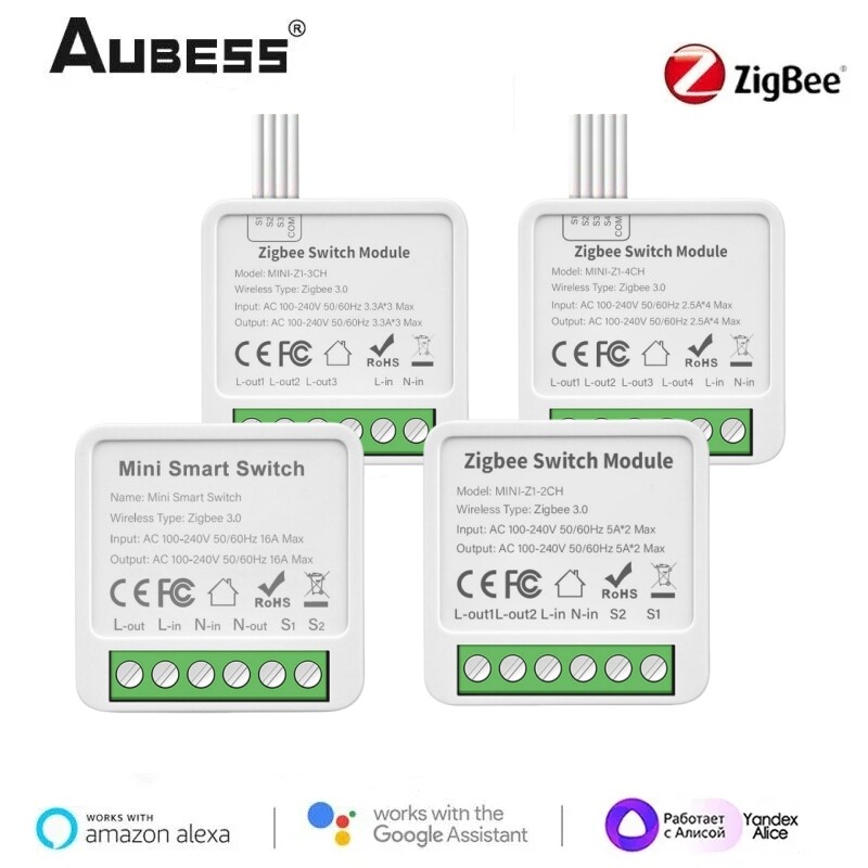 AUBESS Tuya ZigBee Switch Mini Smart Switch 1/2/3/4gang 2-Way Control Relay Smar