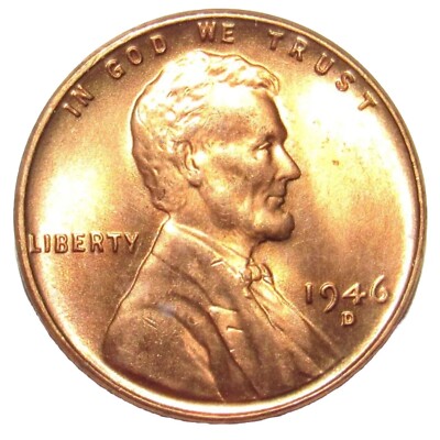 1946-D Red Gem BU Lincoln Wheat Cent 1 Cent 1c Coin Fast S&H W/Tracking