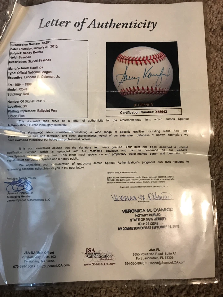 Sandy Koufax Autographed Signed Baseball w/ Certification Letter!!!!! - Image 2 of 4