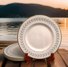 Syracuse China Old Ivory Sherwood Blue Gold Laurel Dinner Plates 9.75" Set of 4