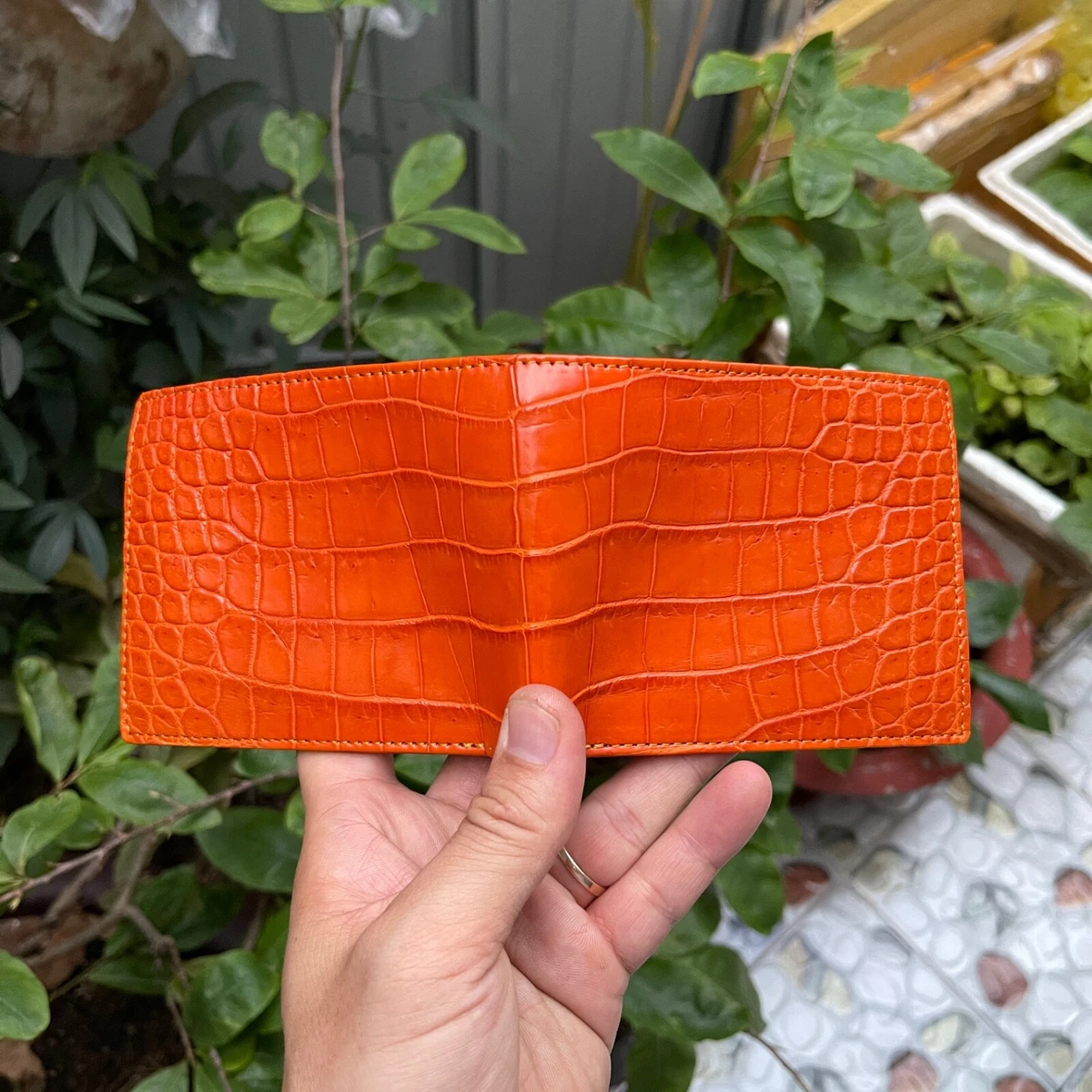 ORANGE Genuine Alligator Crocodile Leather Luxury Bifold Wallet