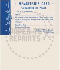 DON WINSLOW SQUADRON OF PEACE MEMBERSHIP CARD - VINTAGE REPRINT