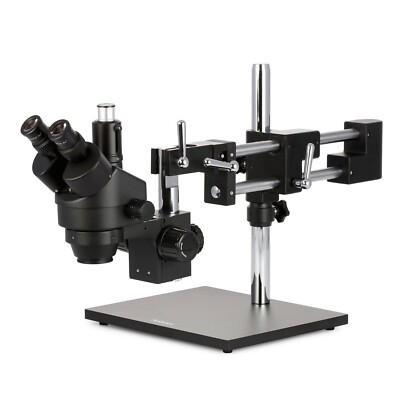 AmScope 3.5X-90X Trinocular Stereo Zoom Microscope + Double Arm Boom Stand-Black