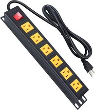 6 Outlet Metal Power Strip, Heavy Duty Wide Spaced Yellow 6FT