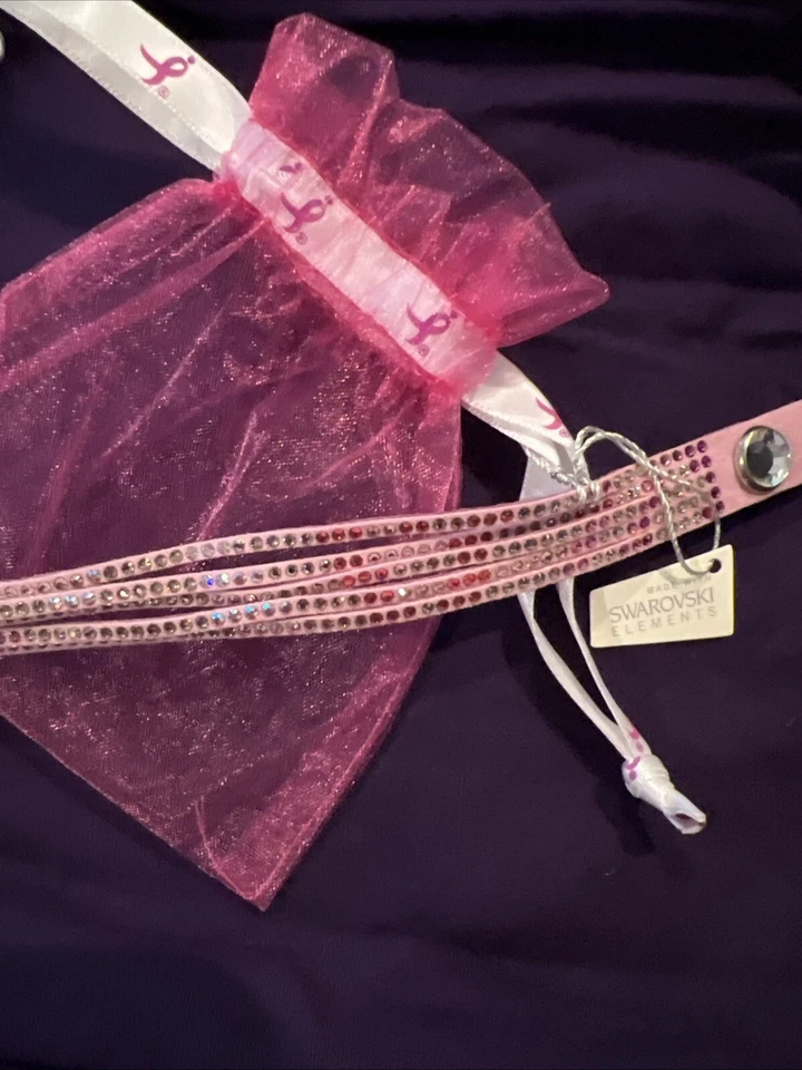 Swarovski Elements Cristal Rosa 5 Envoltura Pulsera 8” Muñeca Cáncer de Mama Consciente Foto 2 de 4