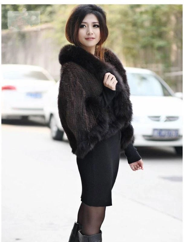 100% Real lavender Knitted Mink Fur Fox Collar Cape Stole Shawl Scarf Coat R957 - Image 4 of 4