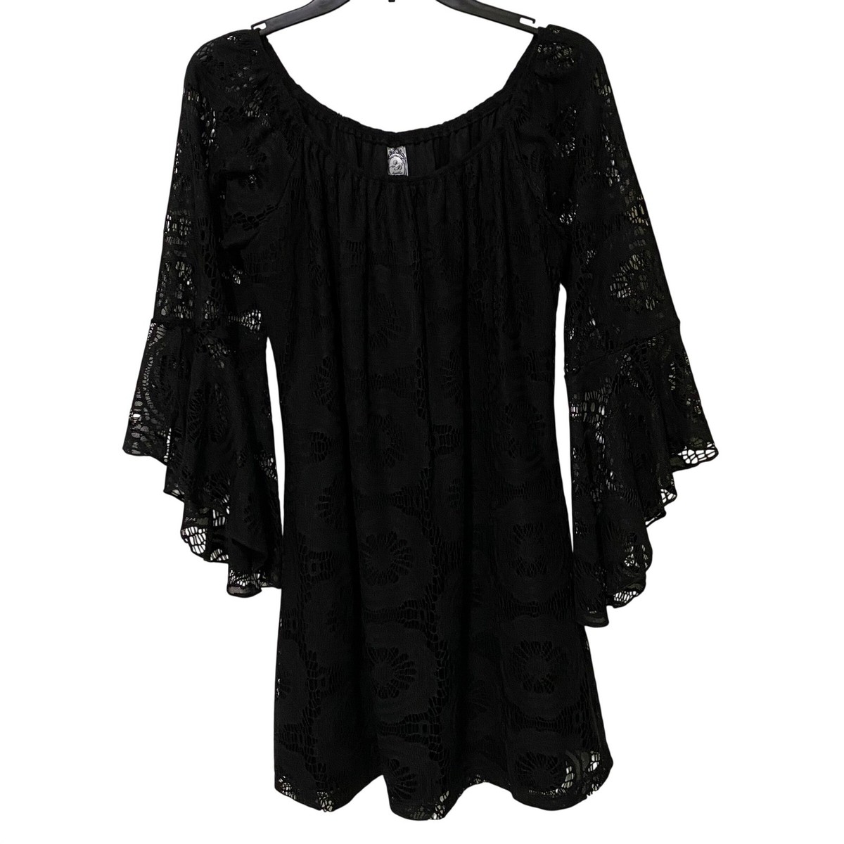 Black Lace Boho Gypsy Bell Sleeve Mini Dress L Dark Feminine Romantic Made  USA | eBay
