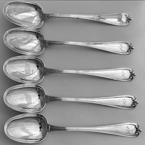 5 Antique Theodor Olsen Spoons Solid Silver 13 1/3 Loth  7 3/8" 18.8cm