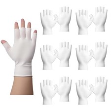 6 Pairs White Cotton Gloves - Fingerless Moisturizing One Size,
