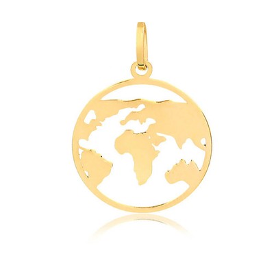 14k Solid Yellow Gold World Map charm for Teens Women