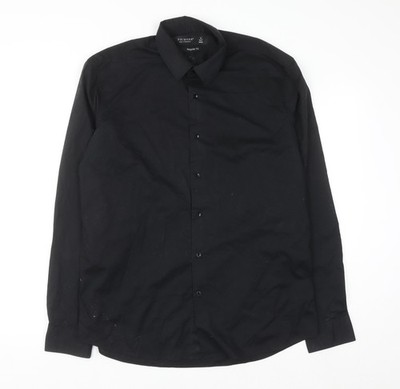 Primark Herren schwarz Regular Fit Langarm Knopfleiste Hemd M 15,5 Zoll