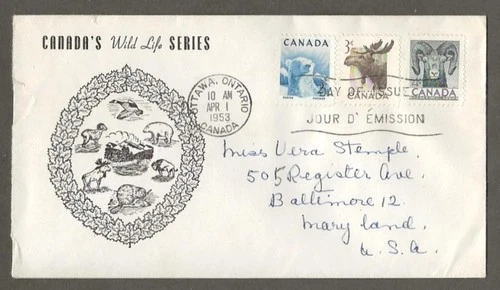 Canada first day cover, 322-324 animals, unusual cachet [ 100