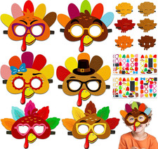 16PCS Thanksgiving Crafts in Bulk: Felt Turkey Masks DIY Arts Kit, Fall...