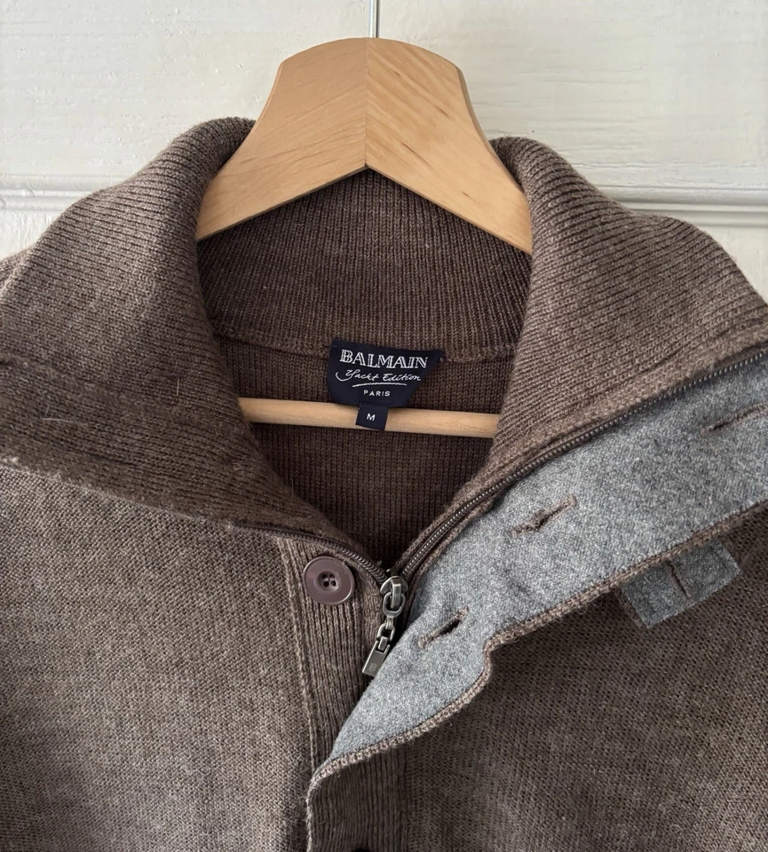balmain jumper m medium brown yacht edition wool 1/4 zip collared - Image 4 of 4