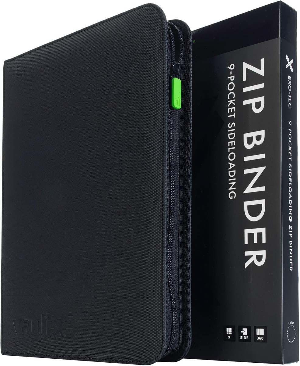 vault x 9 pocket trading card zip binder Exo-Tec Metallic Green 9-Pocket The sideloading pocket design ensures cards stay firmly in place Vault X Exo-Tec Zip Binder
