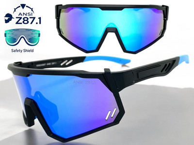 Sporty Biker Wrap Around Shield ANSI Z87.1 Safety SUN GLASSES