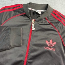 Vintage Adidas Track Jacket Black Red Trefoil Logo Full Zip Men's Size S Satin