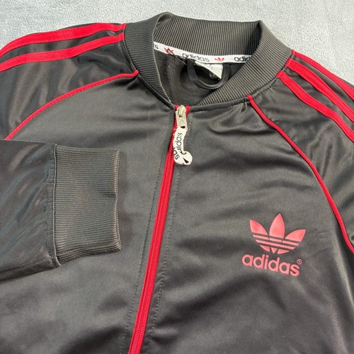Vintage Adidas Track Jacket Black Red Trefoil Logo Full Zip Men's Size S Satin - Image 1