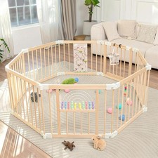Ulnxiy Wooden Baby Playpen with Toy 56"x56" Foldable Play Yard for Toddlers ...