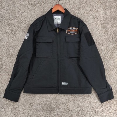 Zero Foxtrot Mechanic Jacket Mens Large Black Embroidered USA Flag Firefighters