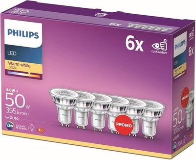 Philips LED Classic GU10 Lampen 6-er Pack (50 W), Reflektor LED Spots