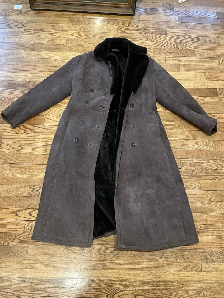 VINTAGE Sawyer Of Napa Women Coat 12 Shearling Wool/Leather W/ FLAWS Full Length - Image 2 of 4