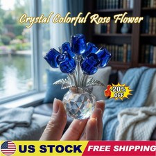 2026 Crystal Colorful Rose Flower Collectible Figurine Glass Flowers With Vase