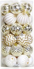 30PCS Christmas Balls Ornaments,60MM Gold White Painted Shatterproof Festive...