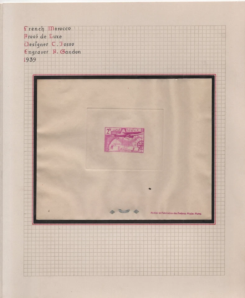 FRANCE MOROCCO 1939 SEVEN LARGE DIE PROOFS "EPREVUE DELUXE" SC. #C20–C26 - Image 2 of 4