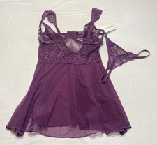 Women s Oh La La Cheri Babydoll Lingerie Set Purple Lace Underwired Size S/M