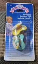 VTG 1993 Baby King Orthodontic Pacifiers Sculpted Handles Set of 2 Green Yellow