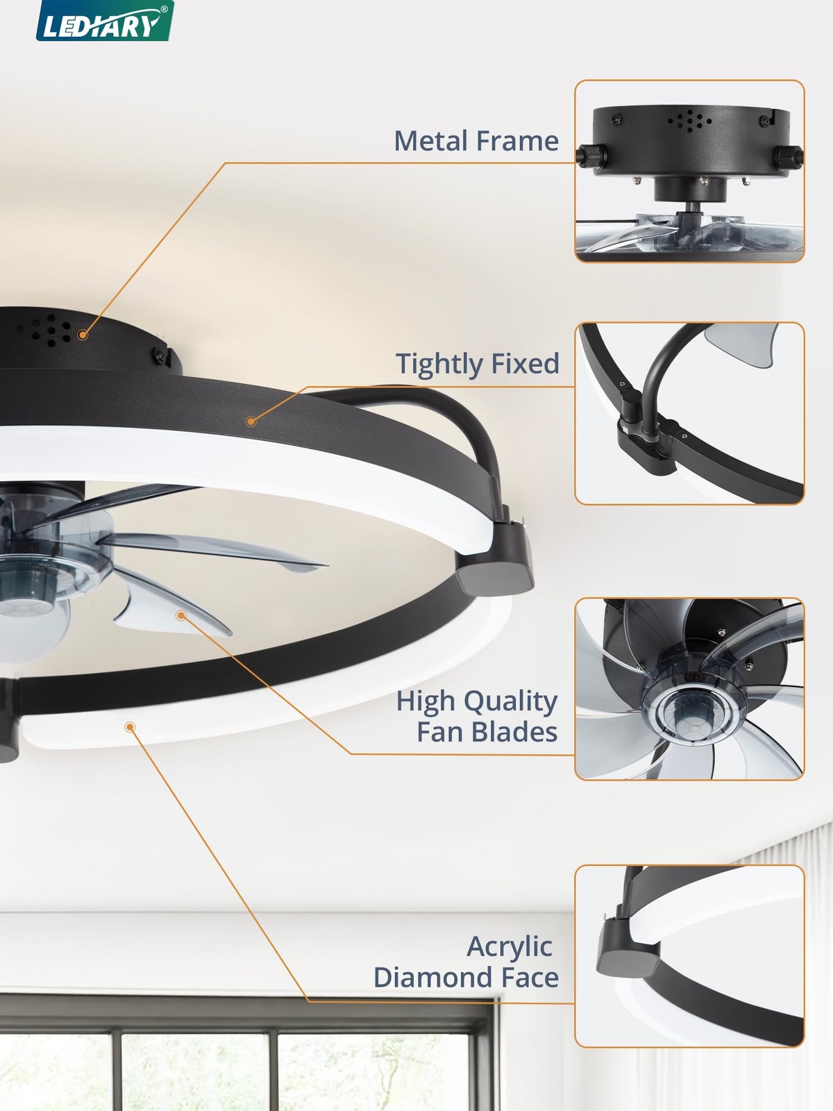 Ceiling Fans with Lights and Remote, 20'' Low Profile Ceiling Fan with Light,...