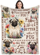 Pug Blanket for Women,50 x 60in Pug Flannel Blanket Throws for Dog Mom