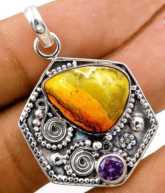 Natural Indonesian Bumble Bee 925 Solid Sterling Silver Pendant Jewelry @11-5