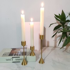 Set of Three Geometric Metal Candle Holders for Dining Table and Living Room